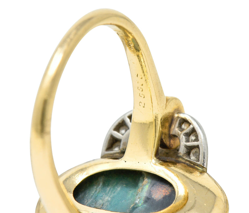 Retro Black Opal Diamond 14 Karat Gold Platinum Buckle RingRing - Wilson's Estate Jewelry