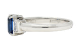 Contemporary 2.01 CTW Cushion Cut Sapphire Diamond Platinum Three Stone Ring Wilson's Estate Jewelry