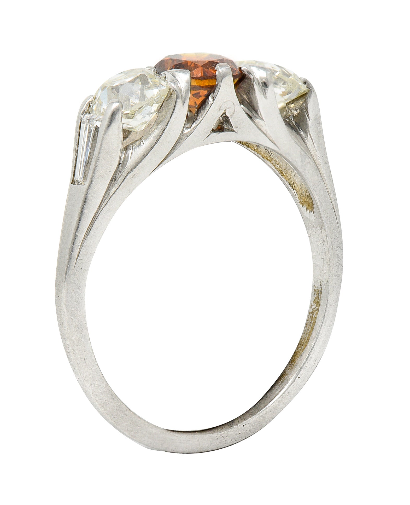 Vintage 2.06 CTW Diamond & Fancy Colored Diamond Platinum Three Stone Ring GIA Wilson's Estate Jewelry