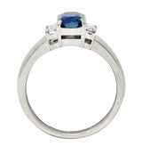 Contemporary 2.01 CTW Cushion Cut Sapphire Diamond Platinum Three Stone Ring Wilson's Estate Jewelry