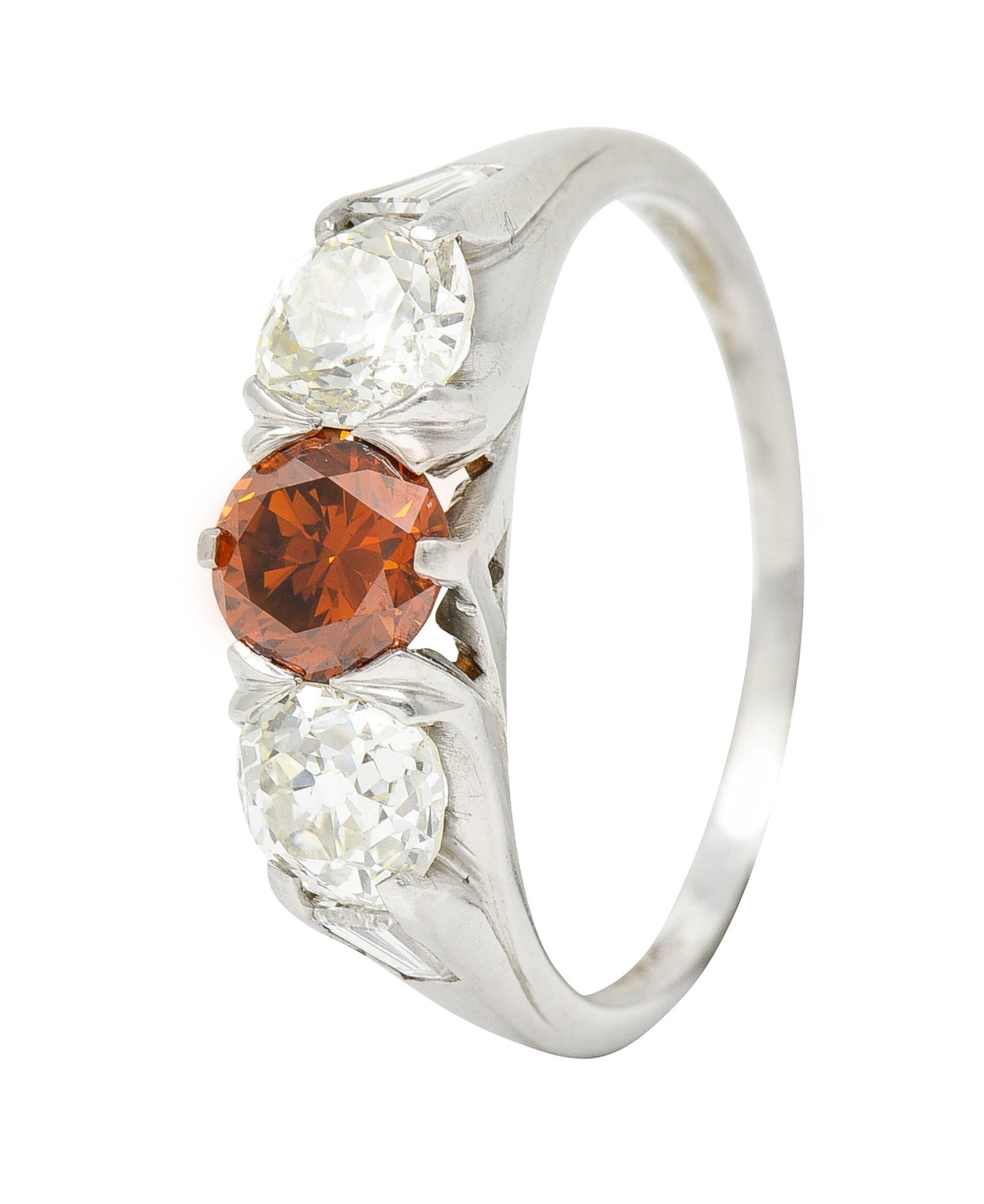 Vintage 2.06 CTW Diamond & Fancy Colored Diamond Platinum Three Stone Ring GIA Wilson's Estate Jewelry