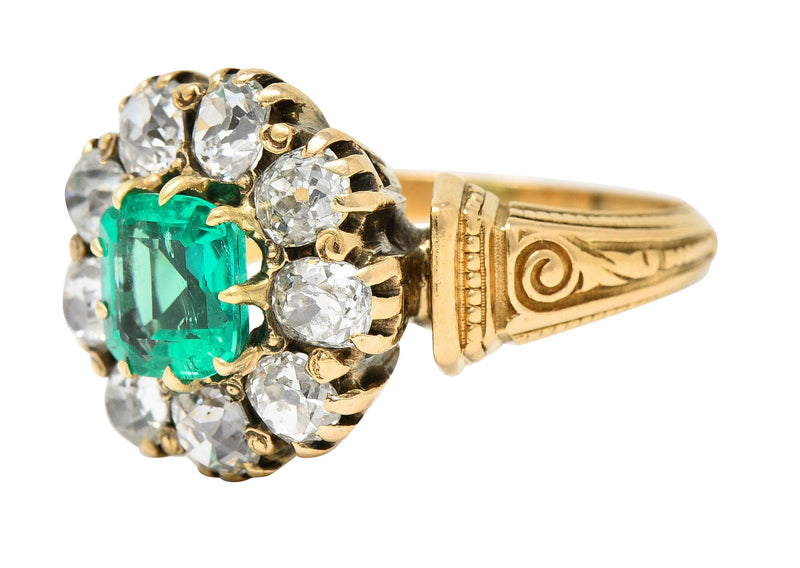 Early Art Deco 2.60 CTW Emerald Diamond 18 Karat Gold Cluster RingRing - Wilson's Estate Jewelry