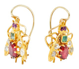 Victorian Spinel Diamond Emerald 18 Karat Gold Insect EarringsEarrings - Wilson's Estate Jewelry