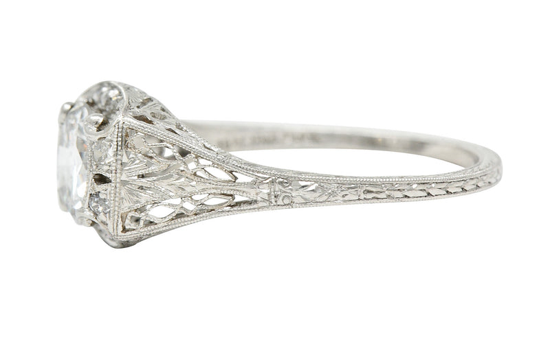 Art Deco 1.35 CTW Diamond Platinum Scrolling Engagement Ring GIARing - Wilson's Estate Jewelry