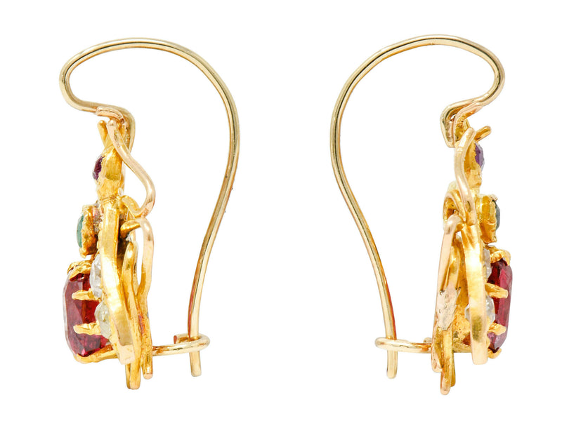 Victorian Spinel Diamond Emerald 18 Karat Gold Insect EarringsEarrings - Wilson's Estate Jewelry