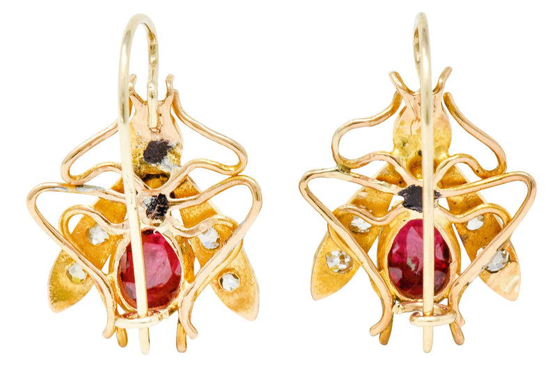 Victorian Spinel Diamond Emerald 18 Karat Gold Insect EarringsEarrings - Wilson's Estate Jewelry