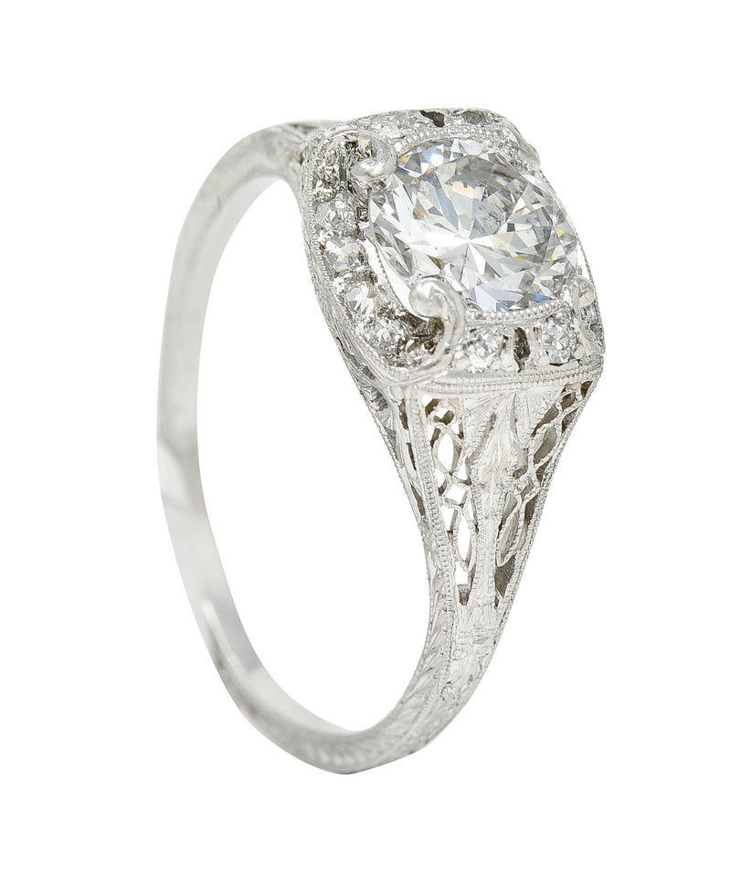 Art Deco 1.35 CTW Diamond Platinum Scrolling Engagement Ring GIARing - Wilson's Estate Jewelry