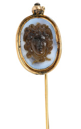Exceptional Victorian Agate Cameo 18 Karat Gold Mythology Perseus & Medusa StickpinStick Pin - Wilson's Estate Jewelry