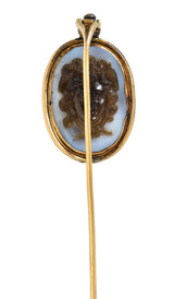 Exceptional Victorian Agate Cameo 18 Karat Gold Mythology Perseus & Medusa StickpinStick Pin - Wilson's Estate Jewelry