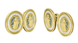 Art Nouveau French Enamel 18 Karat Yellow Gold Scarab Antique Cufflinks