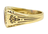 Axel Bros Art Deco Citrine 14 Karat Yellow Gold Lotus Antique Unisex Signet Ring