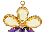 Art Nouveau Citrine Amethyst 14 Karat Rose Gold Flower Pendant BroochNecklace - Wilson's Estate Jewelry