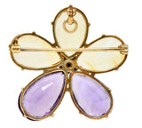 Art Nouveau Citrine Amethyst 14 Karat Rose Gold Flower Pendant BroochNecklace - Wilson's Estate Jewelry
