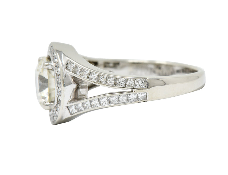 Contemporary 2.39 CTW Diamond 18 Karat White Gold Halo Engagement Ring GIARing - Wilson's Estate Jewelry