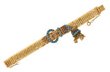 Victorian Etruscan Revival Gemstone Cabochon 18 Karat Yellow Gold Tassel Buckle Bracelet Wilson's Estate Jewelry