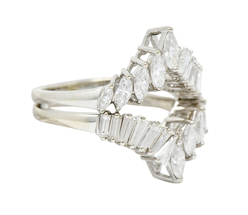 1950's Mid-Century 2.00 CTW Diamond 14 Karat White Gold Chevron Band RingsRing - Wilson's Estate Jewelry