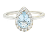 Modern Pear Cut Aquamarine Diamond Halo 18 Karat White Gold RingRing - Wilson's Estate Jewelry