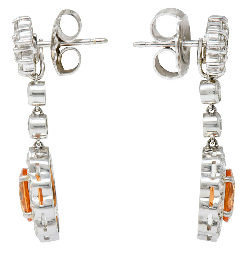 4.50 CTW Orange Sapphire Diamond 18 Karat White Gold Convertible Cluster Drop EarringsEarrings - Wilson's Estate Jewelry