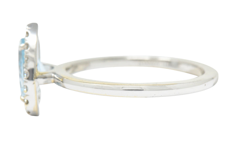 Modern Pear Cut Aquamarine Diamond Halo 18 Karat White Gold RingRing - Wilson's Estate Jewelry
