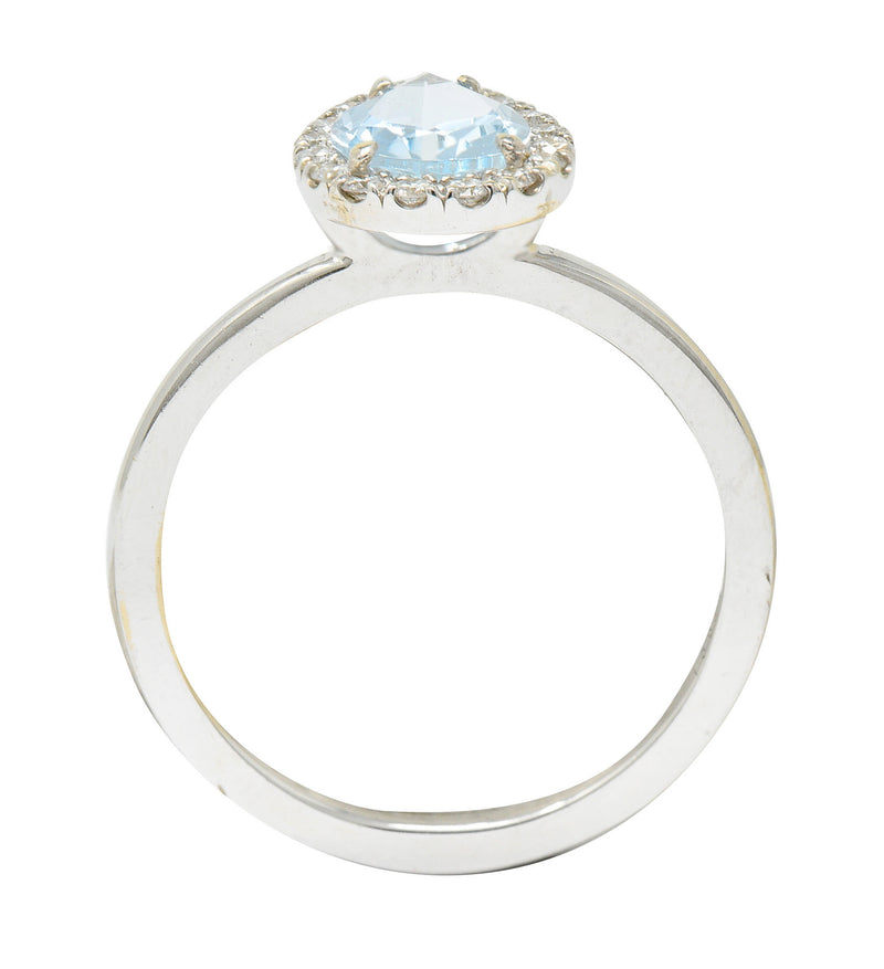 Modern Pear Cut Aquamarine Diamond Halo 18 Karat White Gold RingRing - Wilson's Estate Jewelry