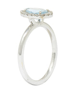 Modern Pear Cut Aquamarine Diamond Halo 18 Karat White Gold RingRing - Wilson's Estate Jewelry