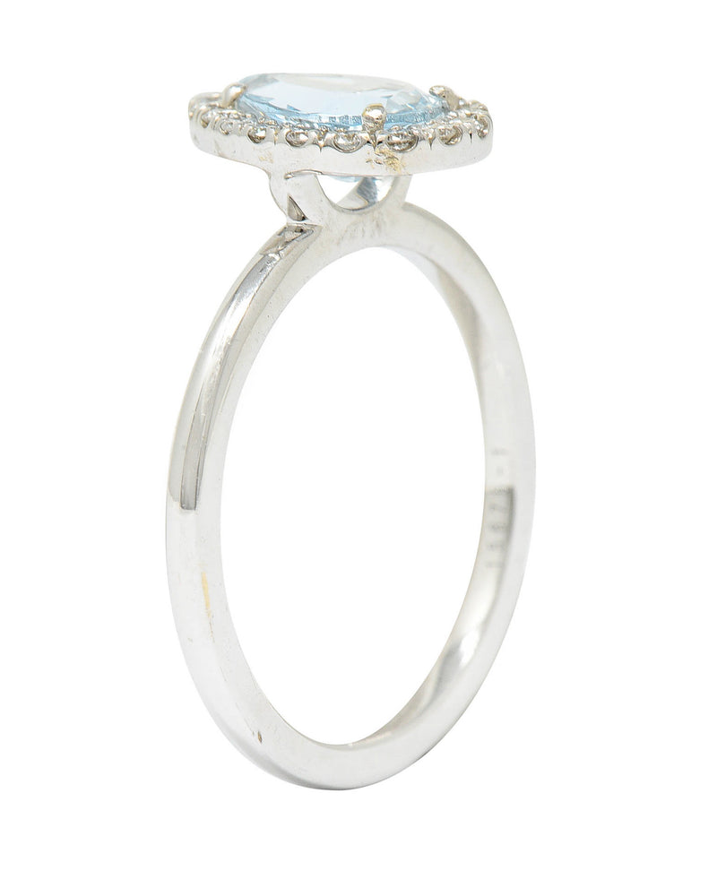 Modern Pear Cut Aquamarine Diamond Halo 18 Karat White Gold RingRing - Wilson's Estate Jewelry