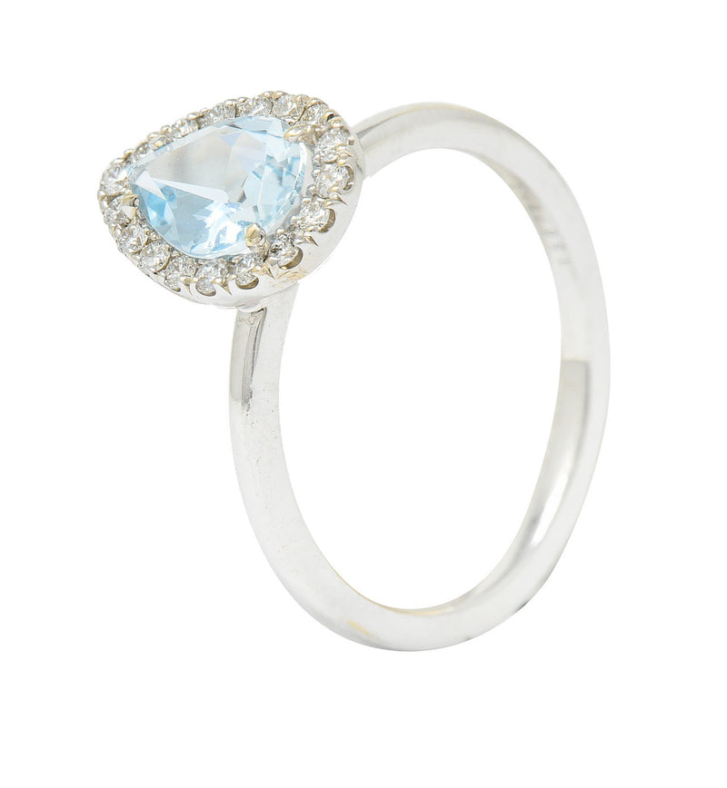 Modern Pear Cut Aquamarine Diamond Halo 18 Karat White Gold RingRing - Wilson's Estate Jewelry