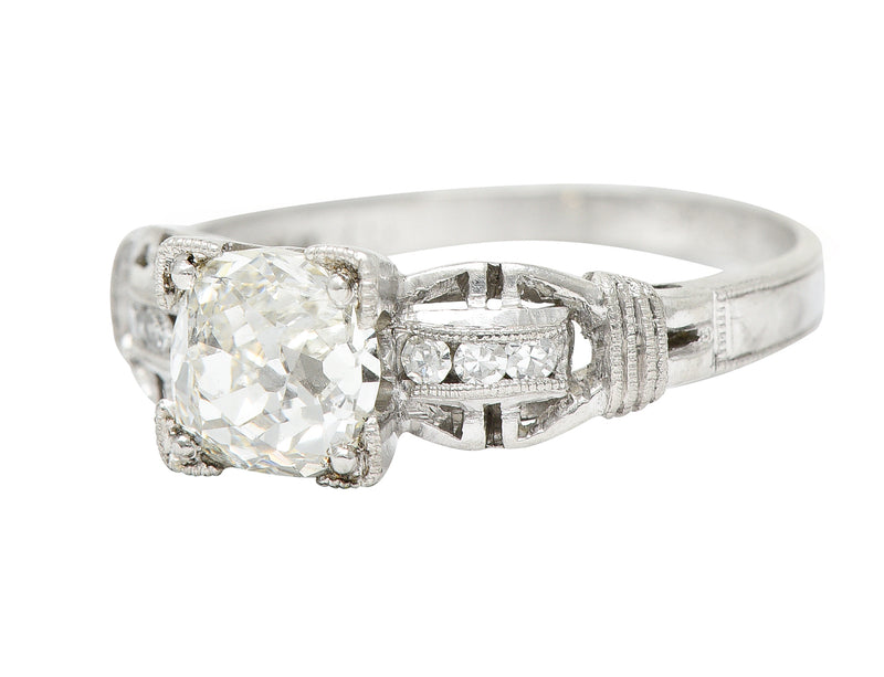 Art Deco 1.16 CTW Diamond Platinum Buckle Engagement Ring Wilson's Estate Jewelry