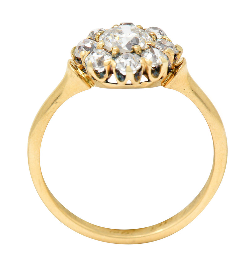 1892 Victorian 1.25 CTW Diamond 18 Karat Gold Cluster Ring GIARing - Wilson's Estate Jewelry