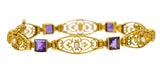 1905 Art Nouveau Amethyst Pearl 14 Karat Gold Link Braceletbracelet - Wilson's Estate Jewelry