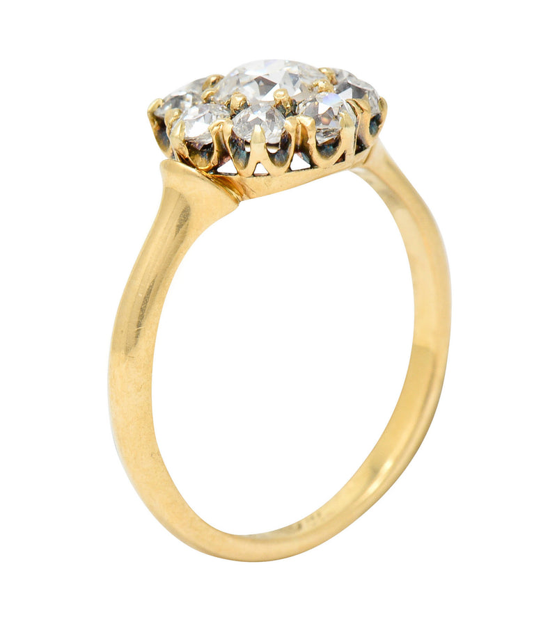 1892 Victorian 1.25 CTW Diamond 18 Karat Gold Cluster Ring GIARing - Wilson's Estate Jewelry