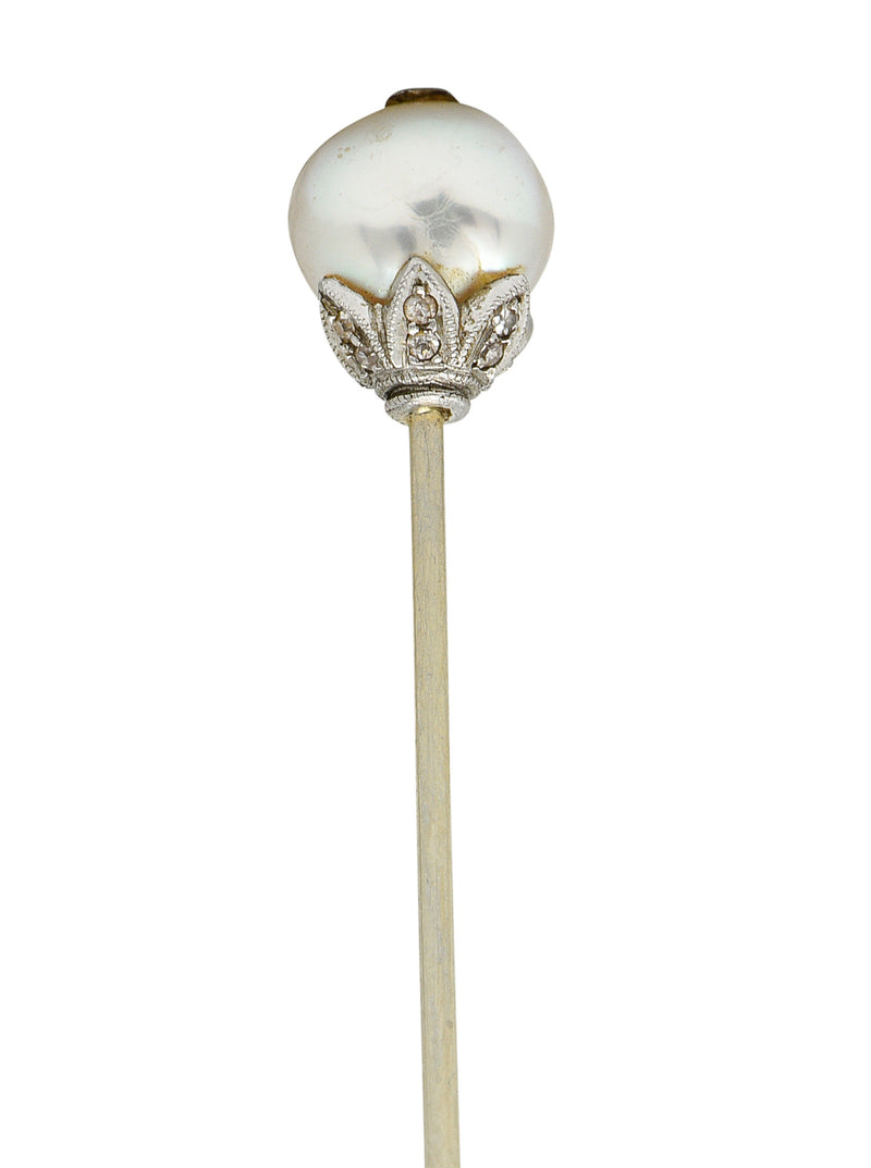 Edwardian Pearl Single Cut Diamond Platinum StickpinStick Pin - Wilson's Estate Jewelry