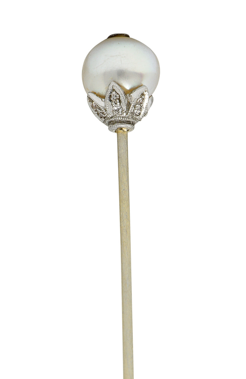 Edwardian Pearl Single Cut Diamond Platinum StickpinStick Pin - Wilson's Estate Jewelry