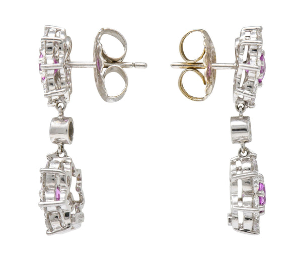 Modern 4.05 CTW Diamond Pink Sapphire Platinum Floral Cluster EarringsEarrings - Wilson's Estate Jewelry