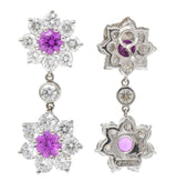 Modern 4.05 CTW Diamond Pink Sapphire Platinum Floral Cluster EarringsEarrings - Wilson's Estate Jewelry