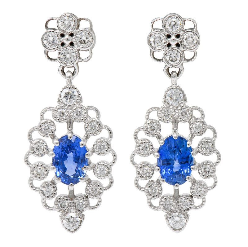Contemporary 2.35 CTW Sapphire Diamond 18 Karat Gold Drop EarringsEarrings - Wilson's Estate Jewelry