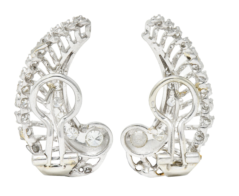 French Mid-Century 1.50 CTW Diamond Platinum Ear-Crawler Earrings Wilson's Estate Jewelry