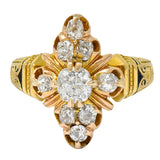 Art Deco 1.00 CTW Diamond Enamel 18 Karat Gold Navette Cluster RingRing - Wilson's Estate Jewelry