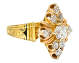 Art Deco 1.00 CTW Diamond Enamel 18 Karat Gold Navette Cluster RingRing - Wilson's Estate Jewelry