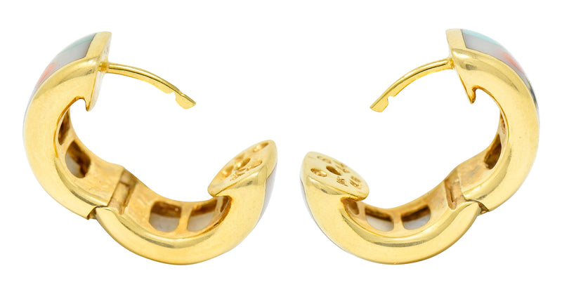 Asch Grossbardt Mother-Of-Pearl Inlay 14 Karat Gold Huggie EarringsEarrings - Wilson's Estate Jewelry