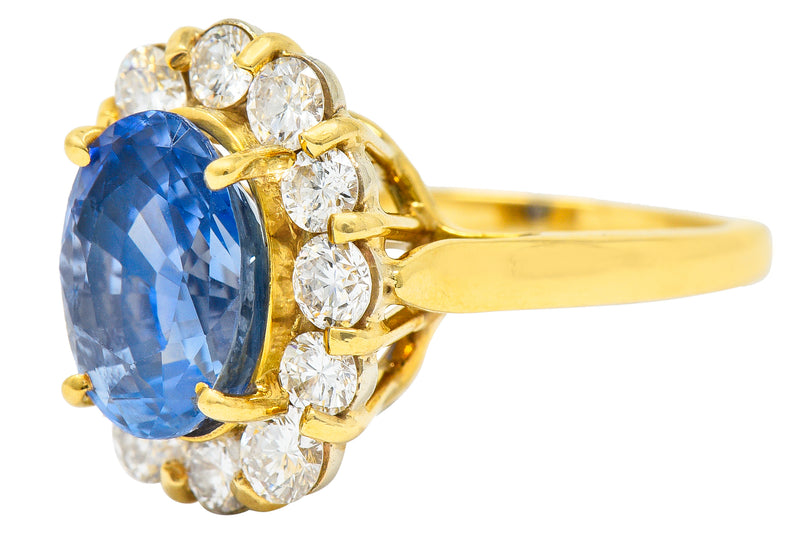 Vintage 5.00 CTW No Heat Ceylon Sapphire Diamond 18 Karat Gold Cluster Ring GIARing - Wilson's Estate Jewelry