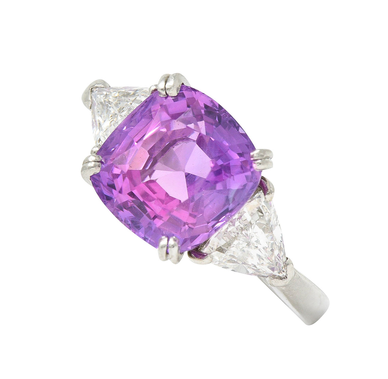1980's Vintage 6.20 CTW Pink Sapphire Diamond Platinum Three Stone RingRing - Wilson's Estate Jewelry