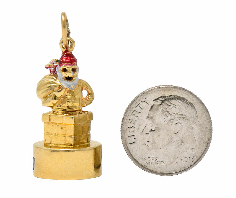 1960's Litacharm Inc. Vintage 14 Karat Gold Santa In Chimney Charmcharm - Wilson's Estate Jewelry