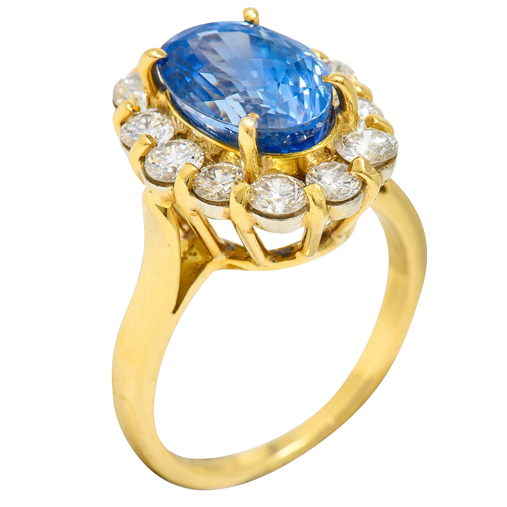 Vintage 5.00 CTW No Heat Ceylon Sapphire Diamond 18 Karat Gold Cluster Ring GIARing - Wilson's Estate Jewelry