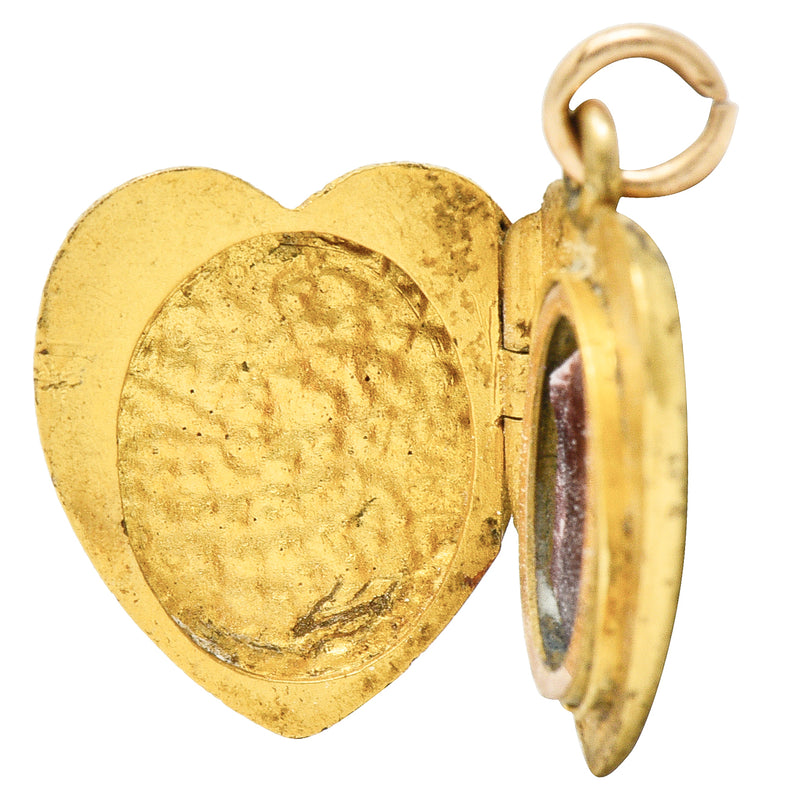 Art Nouveau Enamel 14 Karat Gold Floral Heart Locket Charmcharm - Wilson's Estate Jewelry