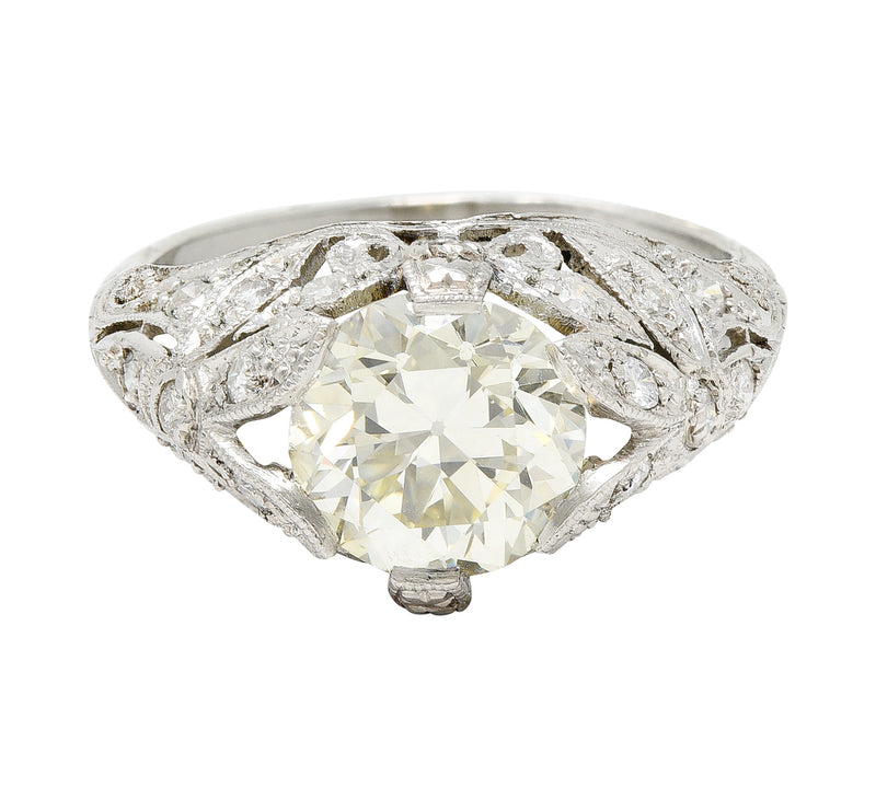 Vintage 2.35 CTW Diamond Platinum Flower Engagement Ring Wilson's Estate Jewelry
