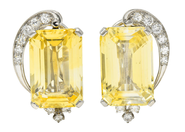 1950's Mid-Century 28.05 CTW Yellow Sapphire Diamond Platinum EarringsEarrings - Wilson's Estate Jewelry