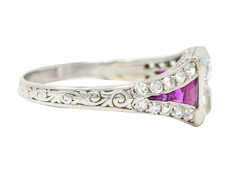 Art Deco 1.77 CTW French Cut Diamond Ruby Platinum Mystery Set Engagement Ring Wilson's Estate Jewelry