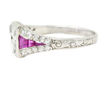 Art Deco 1.77 CTW French Cut Diamond Ruby Platinum Mystery Set Engagement Ring Wilson's Estate Jewelry