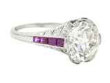Art Deco 6.43 CTW Old European Diamond Ruby Platinum X Engagement Ring GIA